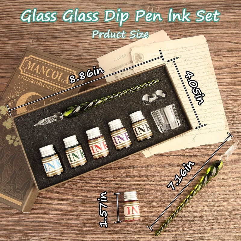 mancola Glass Dipped Crystal Calligraphy Pen Set with 5 Colorful India Ink, 1 Pen Holder, 1 Cleaning Cup, Ink Drip Tool, Signatures, Drawing, Decoration Kits for Beginners - Image 5